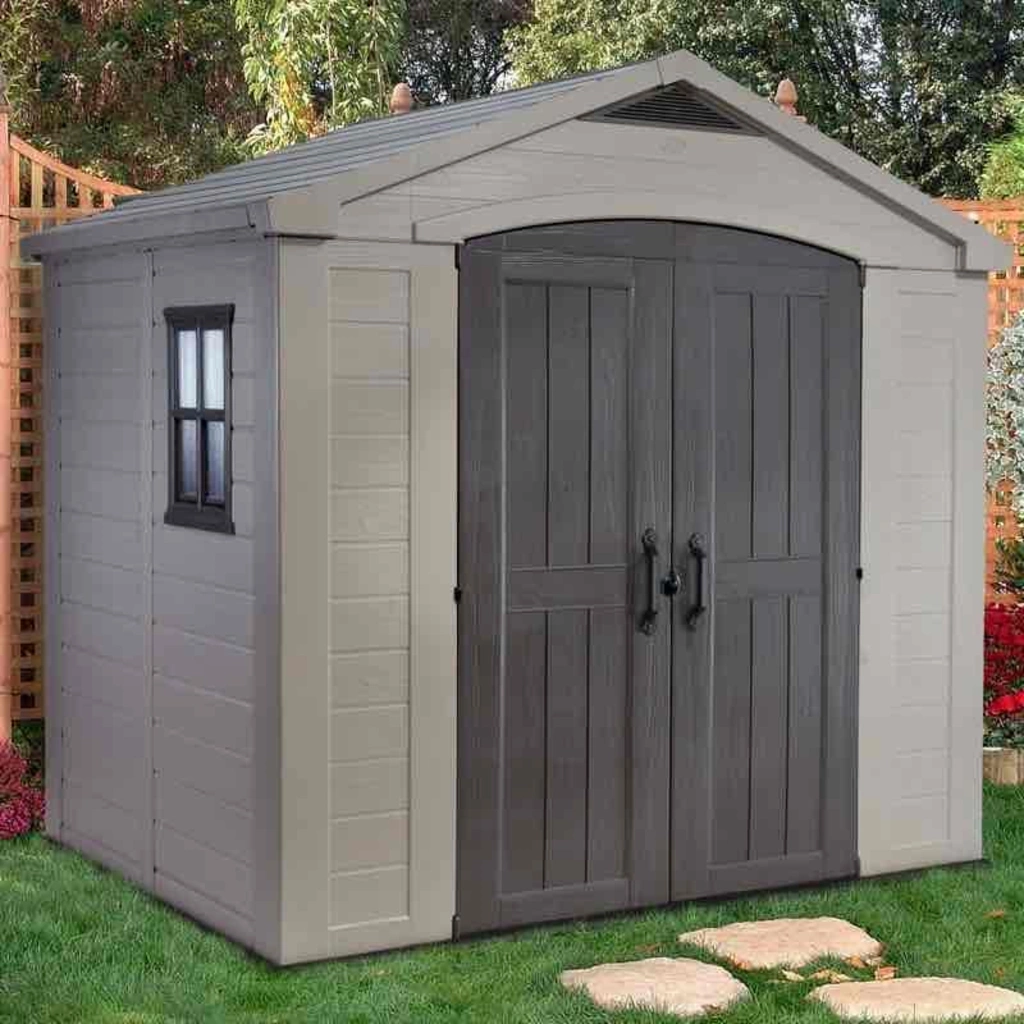 Keter Factor 8x6 ft. Durable Resin Outdoor Storage Shed With Floor and Double Doors for Garden Patio