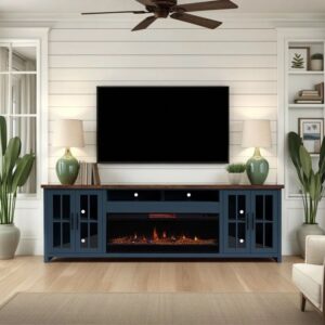 Brixham 97 inch Solid Wood Fireplace TV Stand Console for TVs up to 100 inches, Two-Tone Finish