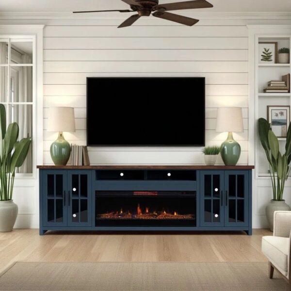 Brixham 97 inch Solid Wood Fireplace TV Stand Console for TVs up to 100 inches, Two-Tone Finish