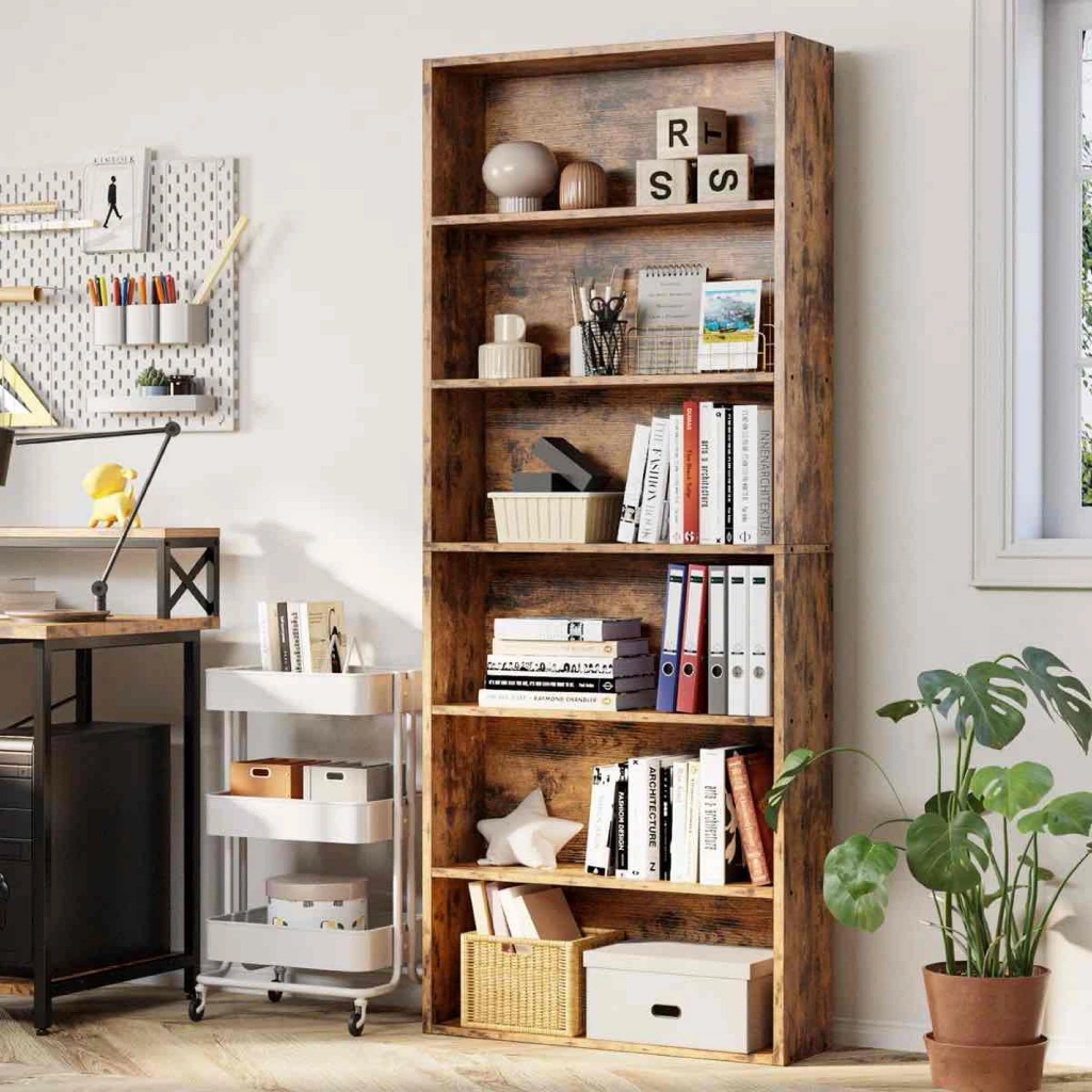 23.8" W Standard Bookcase 6 Tiers Tall with Storage for Living Room, Home Office