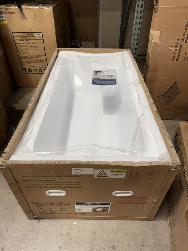 Kingston Brass Aqua Eden 60-Inch Acrylic Rectangular 2-Wall Corner Alcove Tub with Corner Apron, Hand Drain Hole - Image 2