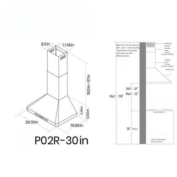 Fuhuoso 30 in. 900 CFM Convertible Wall Mount Range Hood with Remote,Touch Control LCD,Long-term - Image 4
