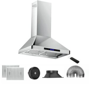 Fuhuoso 30 in. 900 CFM Convertible Wall Mount Range Hood with Remote,Touch Control LCD,Long-term