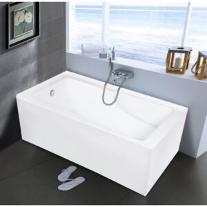 Kingston Brass Aqua Eden 60-Inch Acrylic Rectangular 2-Wall Corner Alcove Tub with Corner Apron, Hand Drain Hole