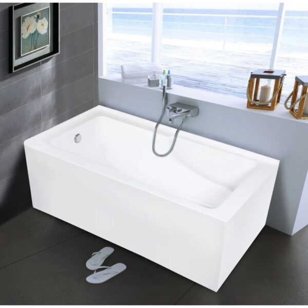 Kingston Brass Aqua Eden 60-Inch Acrylic Rectangular 2-Wall Corner Alcove Tub with Corner Apron, Hand Drain Hole