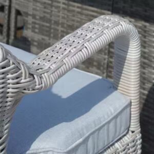 Direct Grey 7-Pieces Wicker Outdoor Fire Pit Dining Table Set Semicircle Rattan Chairs and Grey Cushions