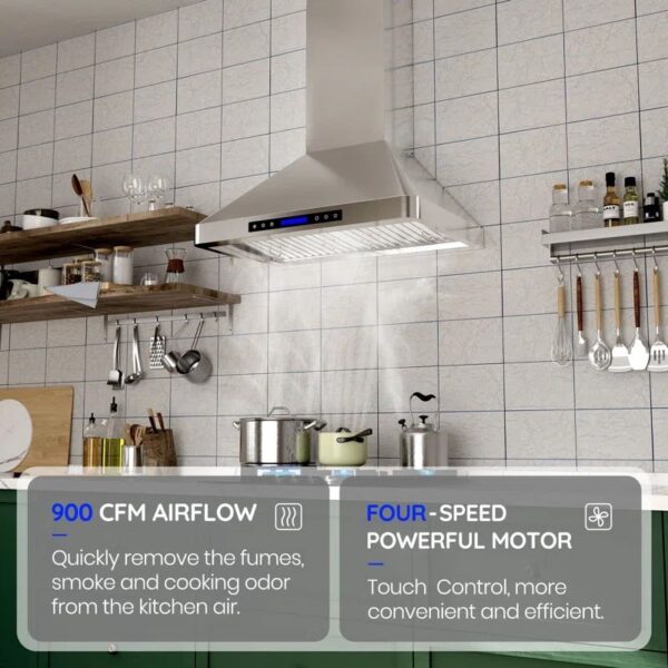 Fuhuoso 30 in. 900 CFM Convertible Wall Mount Range Hood with Remote,Touch Control LCD,Long-term - Image 6