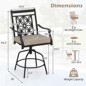 Set of 2 Outdoor Swivel Patio Bar Stools Kitchen Bar Chair w/360-Degree Swivel