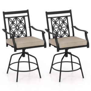 Set of 2 Outdoor Swivel Patio Bar Stools Kitchen Bar Chair w/360-Degree Swivel