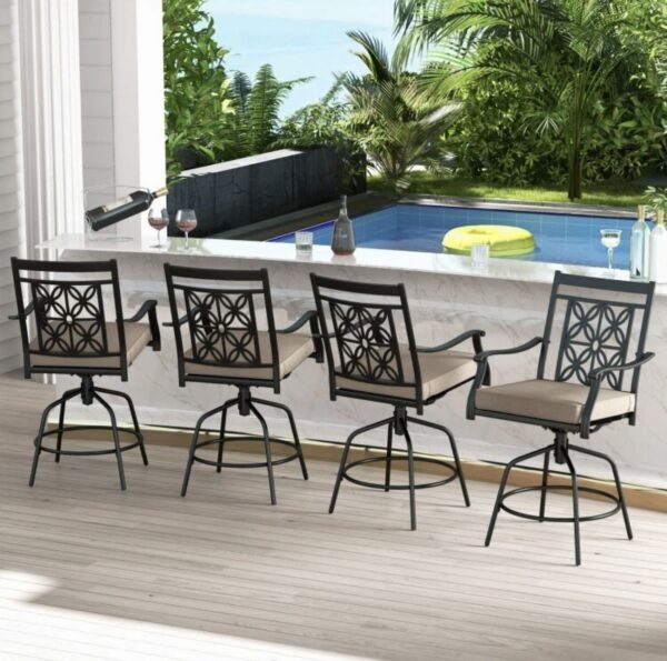 Set of 2 Outdoor Swivel Patio Bar Stools Kitchen Bar Chair w/360-Degree Swivel - Image 3