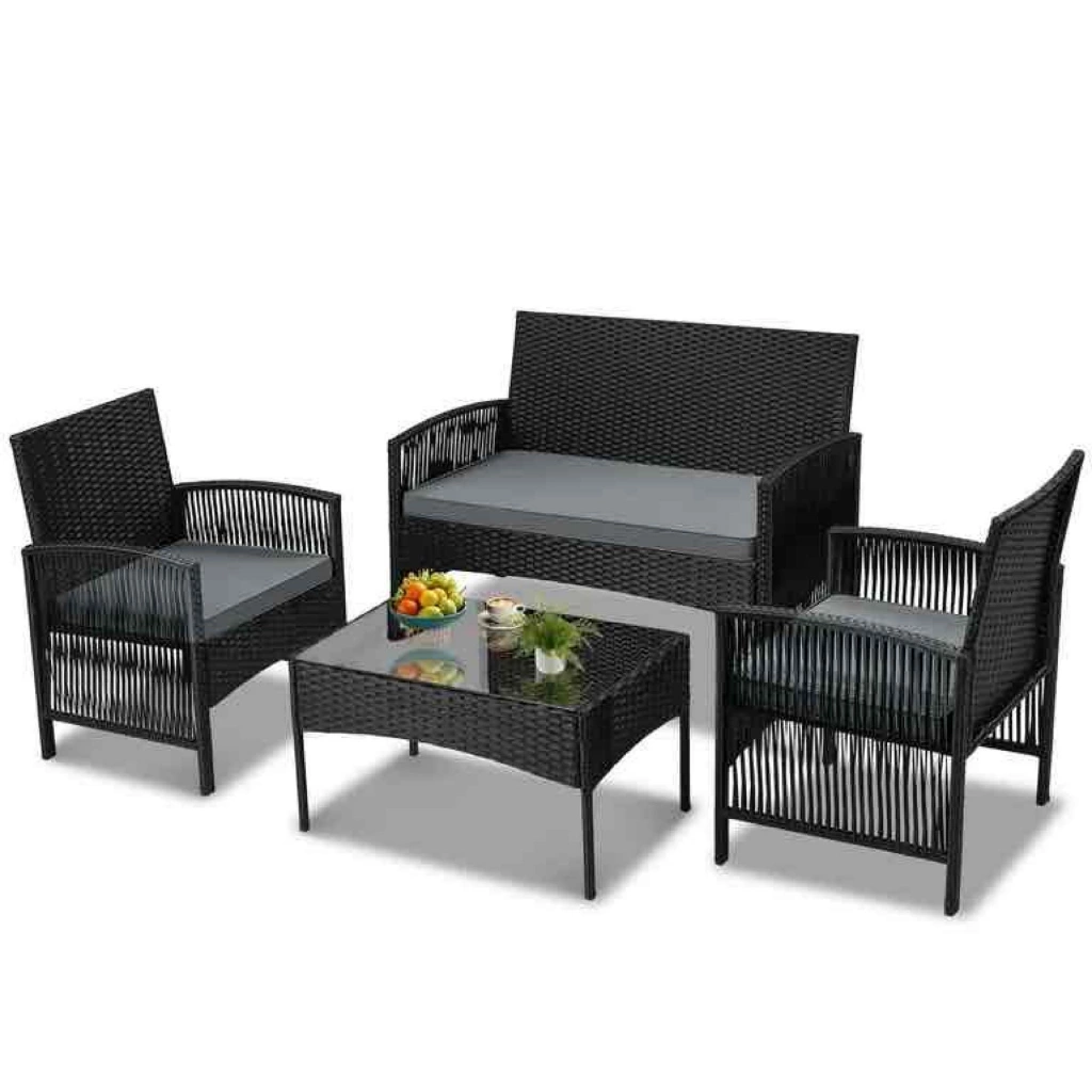 Outdoor Patio Conversation Set, Segmart 4 Pieces Rattan Sofa Set Cushioned Sofa & Charis, Deck Porch
