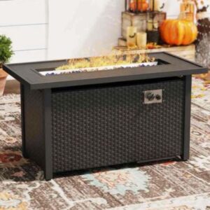 45″ Outdoor Rectangular Rattan Propane Gas Fire Pit Table for Outside Patio