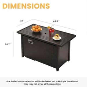 45″ Outdoor Rectangular Rattan Propane Gas Fire Pit Table for Outside Patio