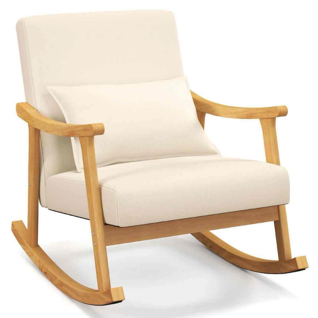 Costway Upholstered Rocking Chair with Pillow
