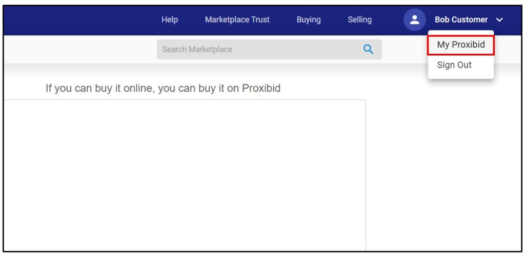 MyProxibid from the drop-down menu in the upper-right corner of the page.