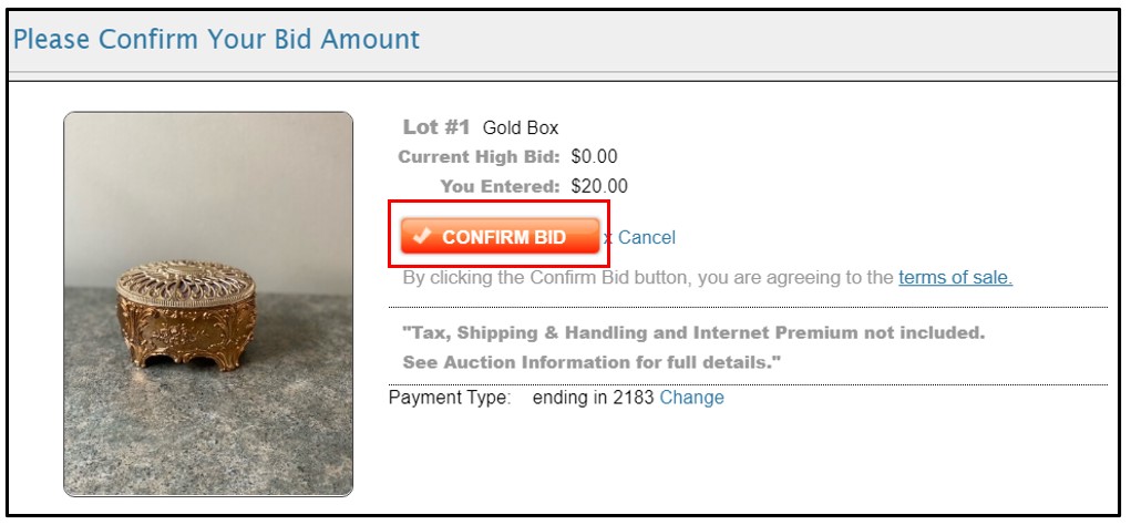 Confirm Bid button is clicked.