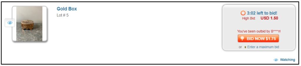  If the bidder has been outbid, the pre-bid will appear in red.