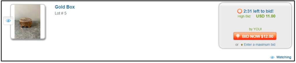 pre-bid is now the highest bid, the bid will appear in green