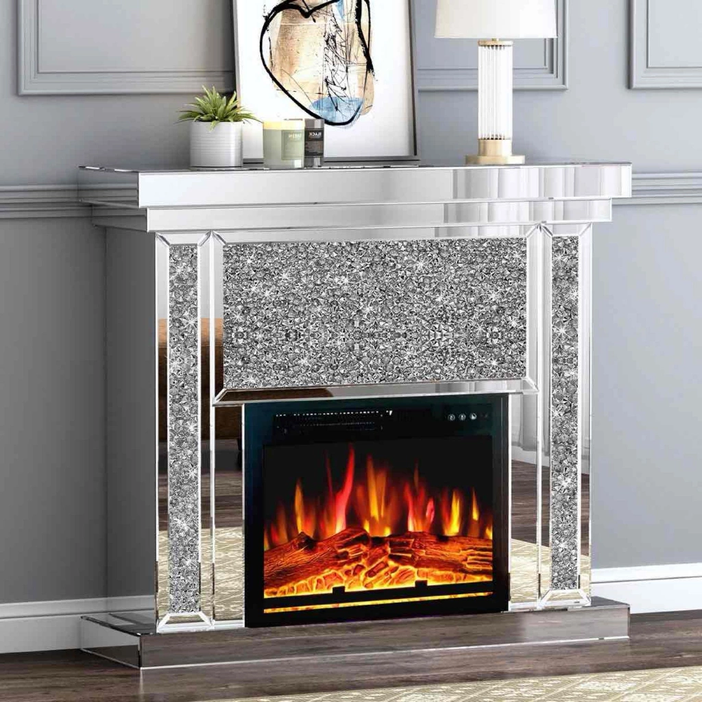Mirrored Electric Fireplace & Mantel Package with 5300 BTU