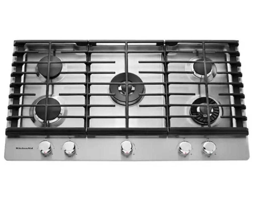 KitchenAid 36 in. Gas Cooktop in Stainless Steel with 5 Burners Including Professional Dual Tier,