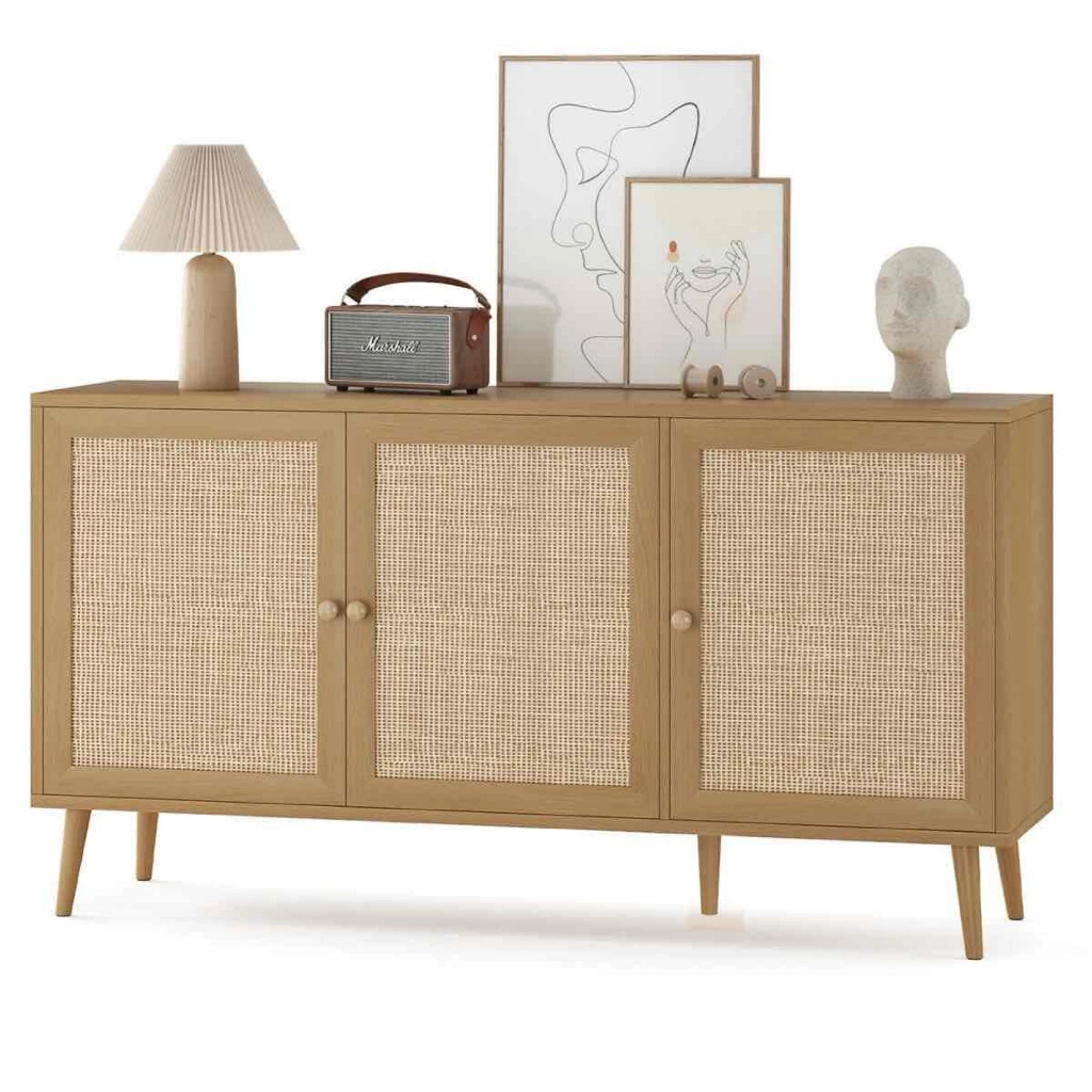Sideboard Buffet Cabinet with 3 Rattan Doors