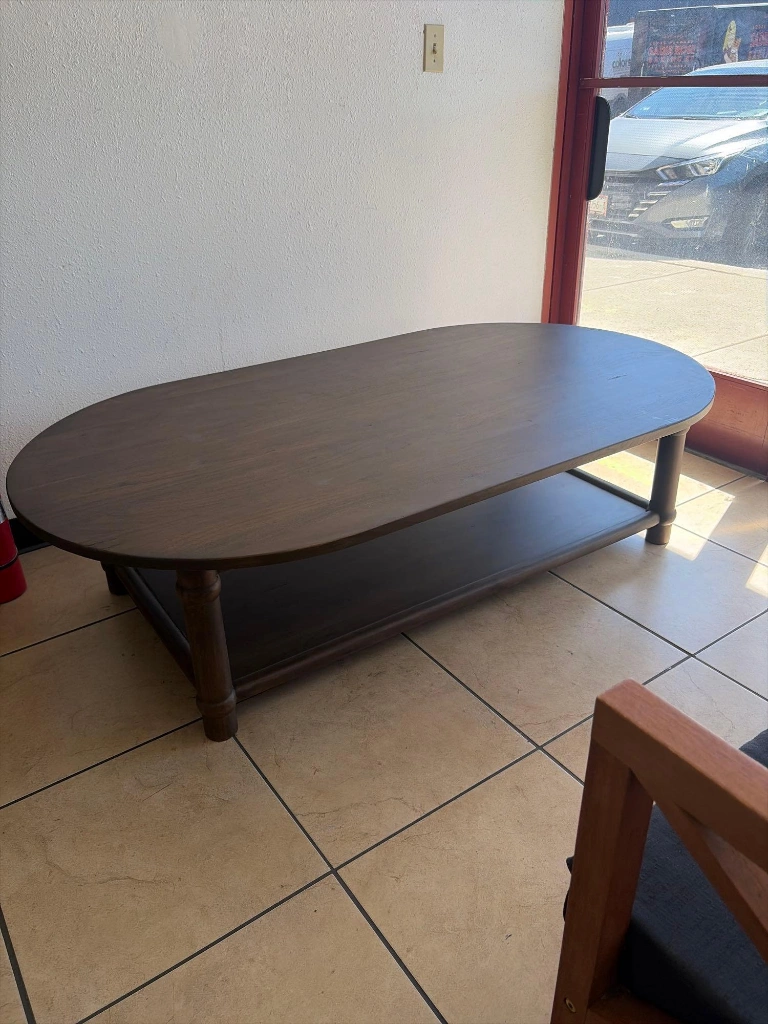 Solid Wood Coffee Table with Double Storage Shelf